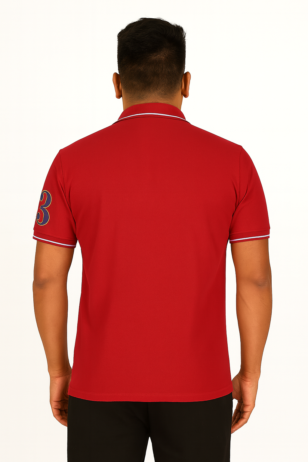 Men’s Cut & Sew Crest Polo T-Shirt – Stylish Tri-Color Embroidered Collar Tee