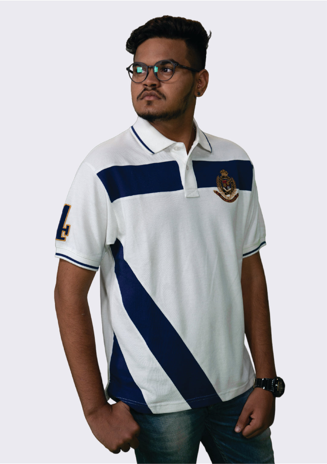 Men's Cut & Sew Polo T-Shirt with Crest Embroidery – Premium Cotton Casual Wear