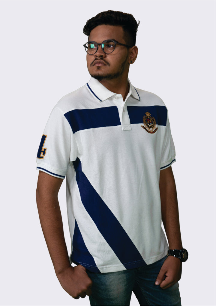 Men's Cut & Sew Polo T-Shirt with Crest Embroidery – Premium Cotton Casual Wear