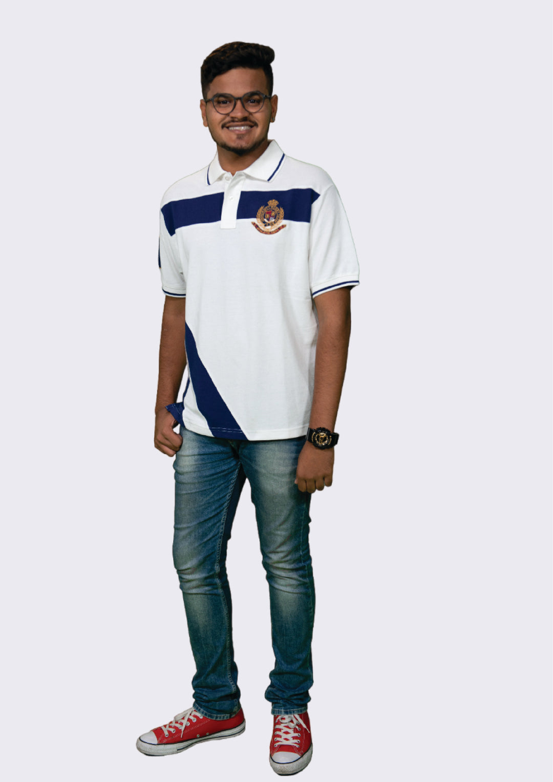 Men's Cut & Sew Polo T-Shirt with Crest Embroidery – Premium Cotton Casual Wear