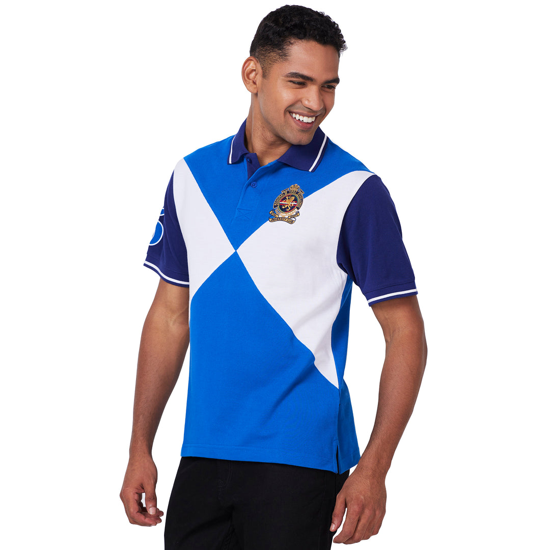 Men's Cut & Sew Polo T-Shirt with Crest Embroidery – Premium Cotton Casual Wear