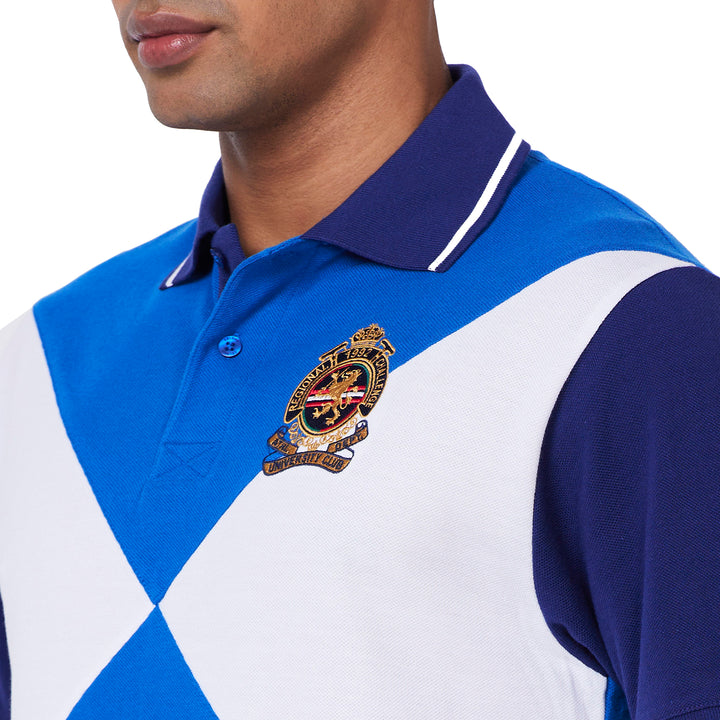 Men's Cut & Sew Polo T-Shirt with Crest Embroidery – Premium Cotton Casual Wear