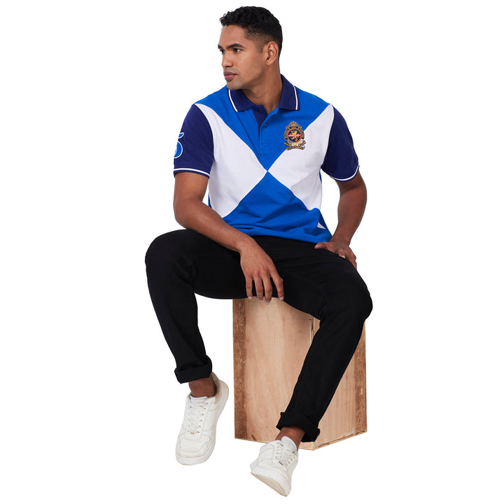 Men's Cut & Sew Polo T-Shirt with Crest Embroidery – Premium Cotton Casual Wear