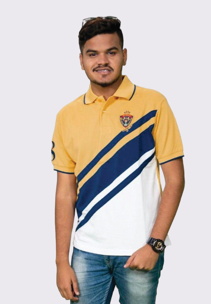 Men's Cut & Sew Polo with Crest Embroidery
