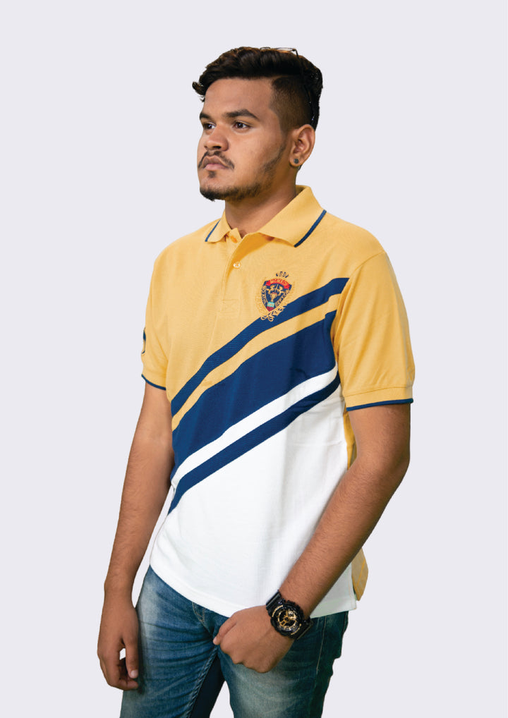 Men's Cut & Sew Polo with Crest Embroidery