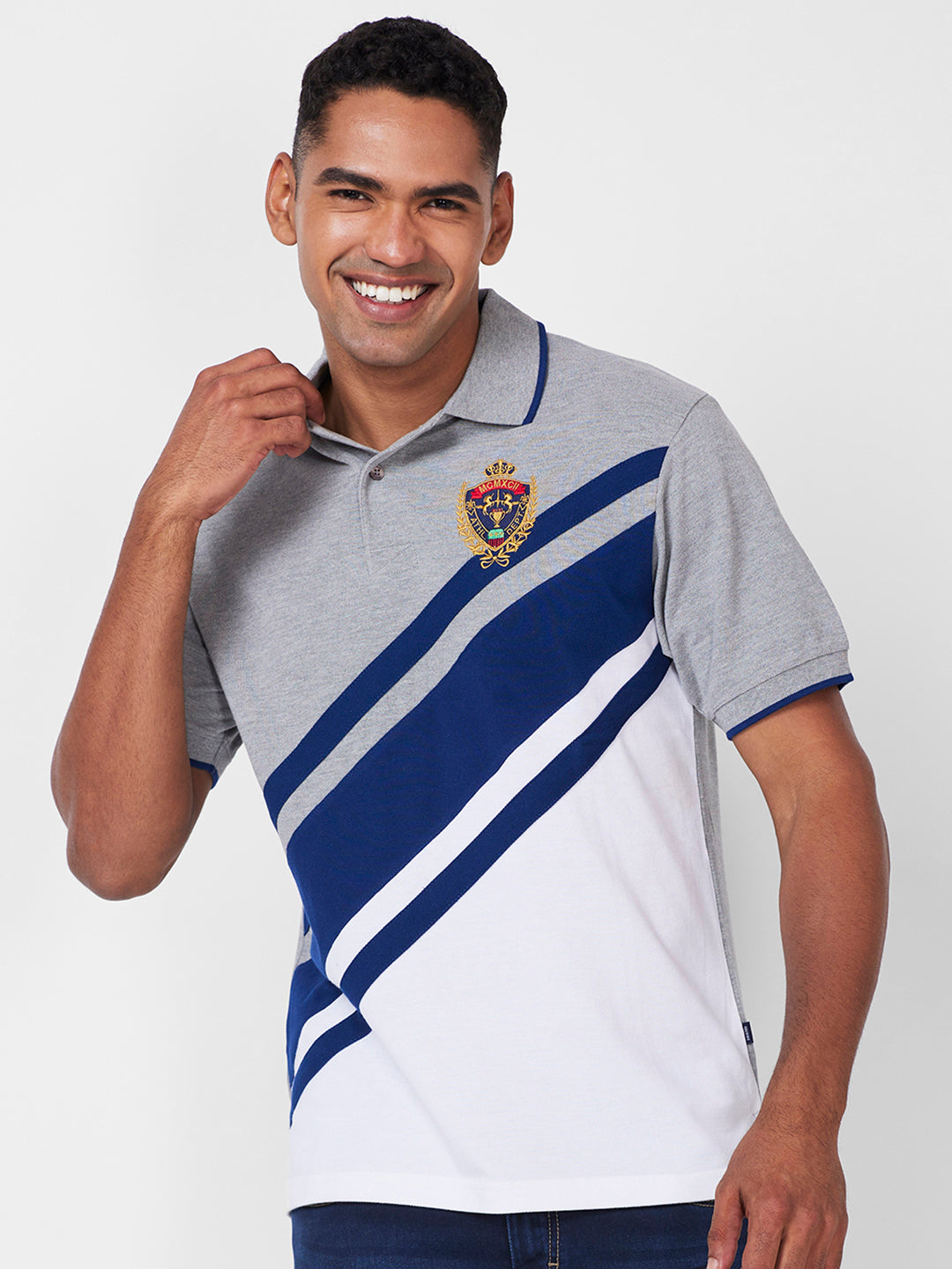 Men's Cut & Sew Polo with Crest Embroidery