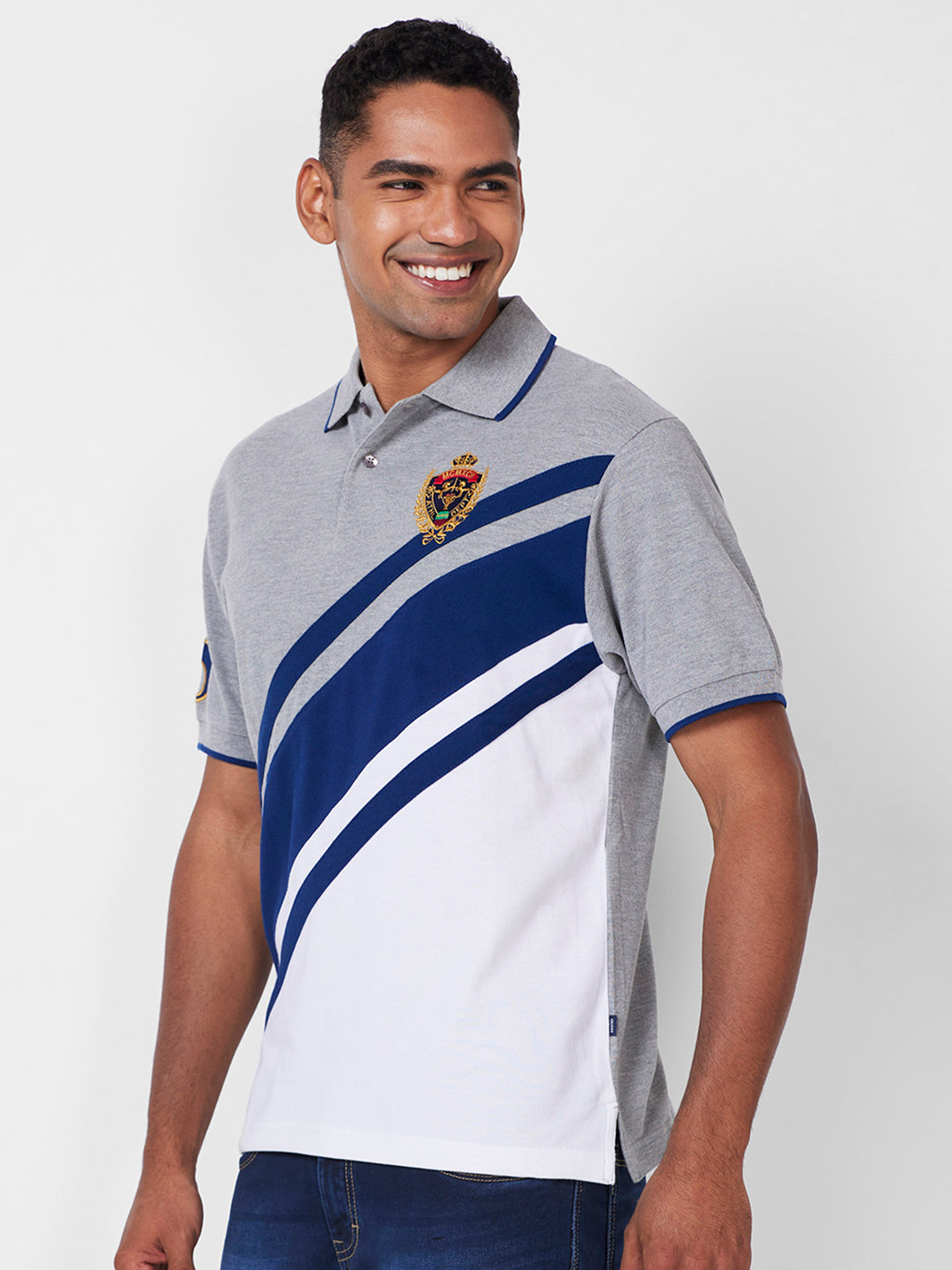 Men's Cut & Sew Polo with Crest Embroidery