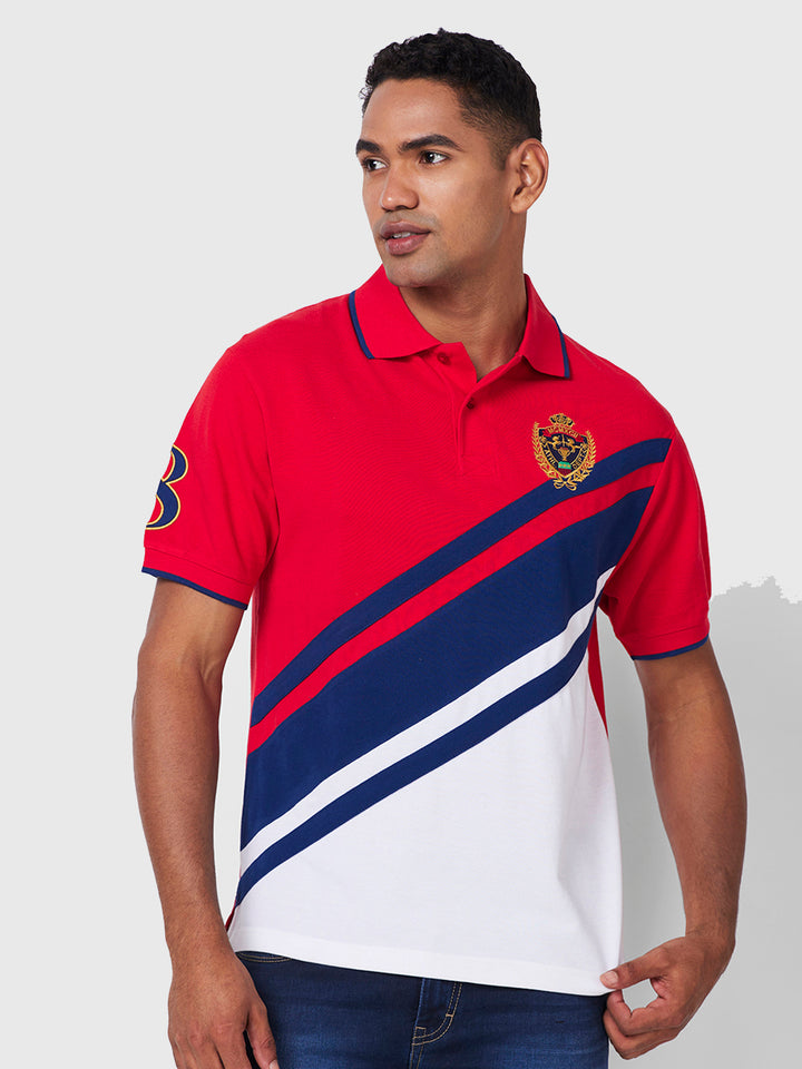 Men's Cut & Sew Polo with Crest Embroidery