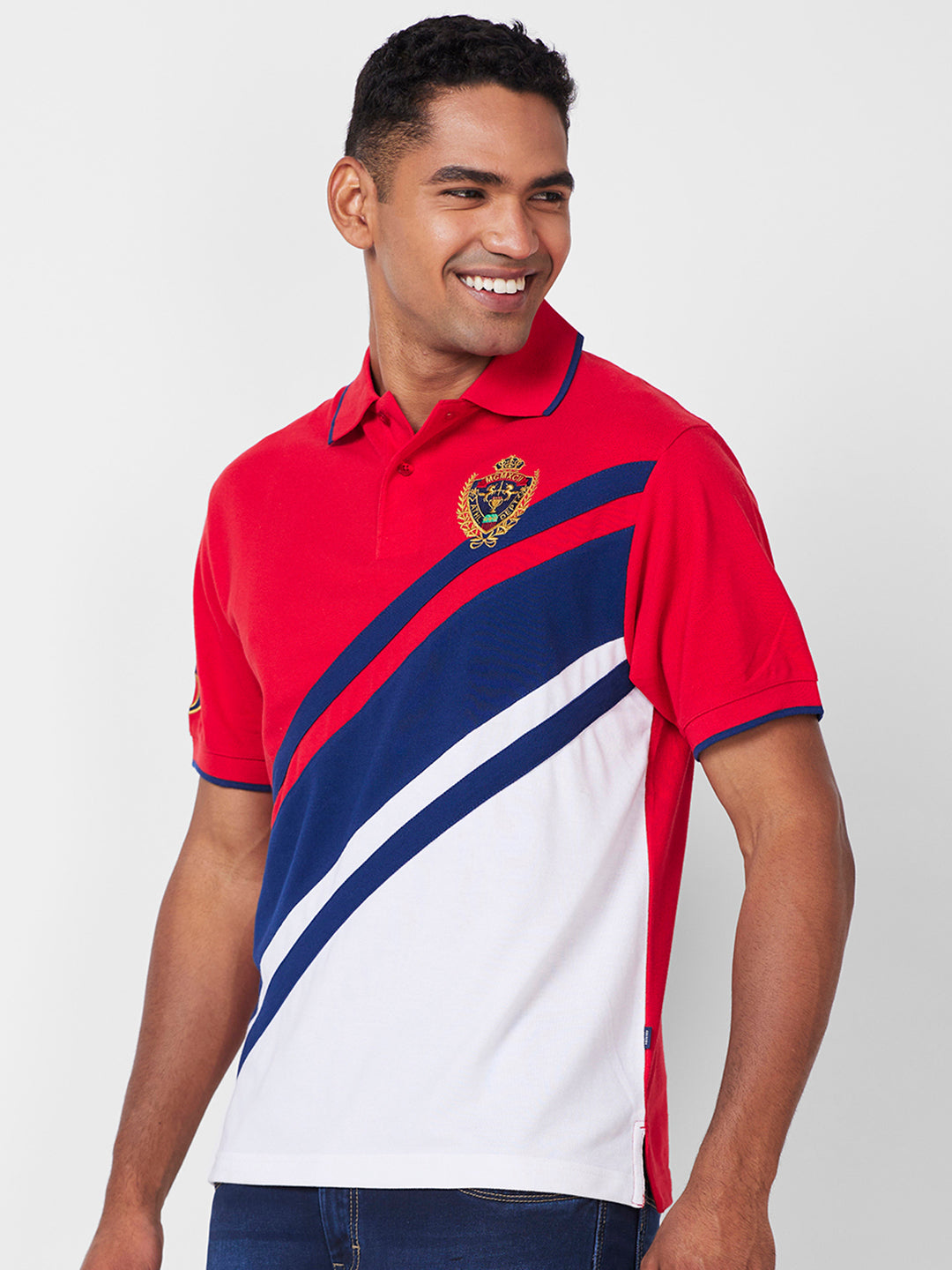 Men's Cut & Sew Polo with Crest Embroidery