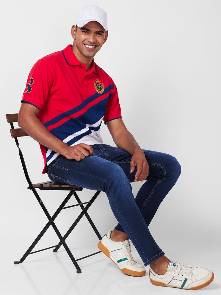 Men's Cut & Sew Polo with Crest Embroidery