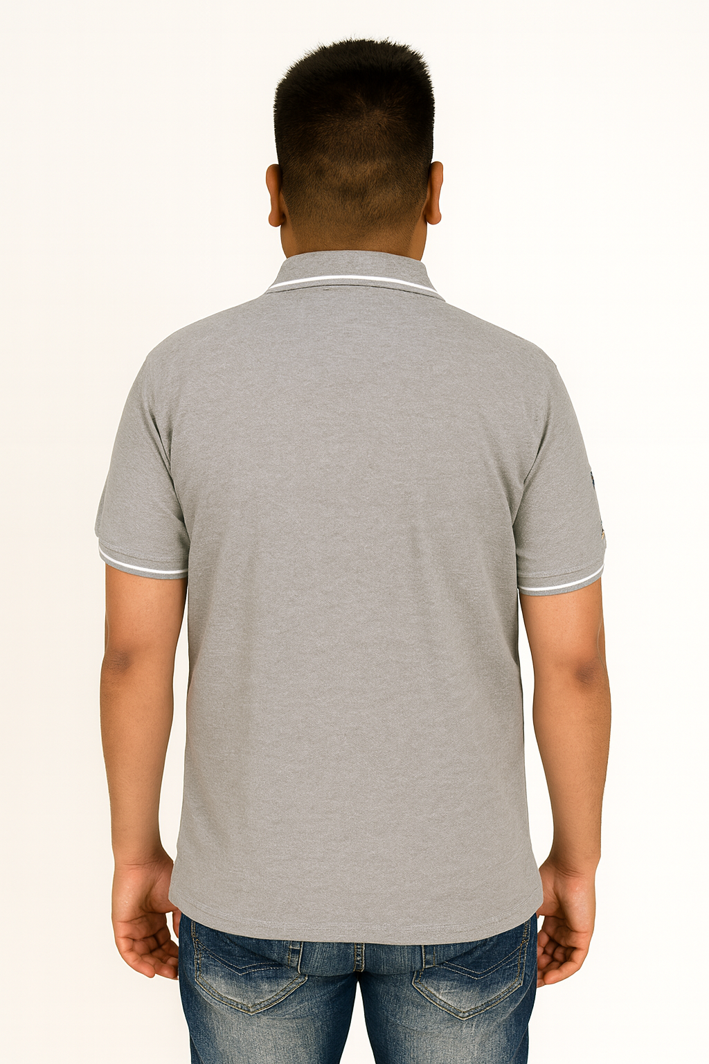 Men’s Cut & Sew Crest Polo T-Shirt – Stylish Tri-Color Embroidered Collar Tee