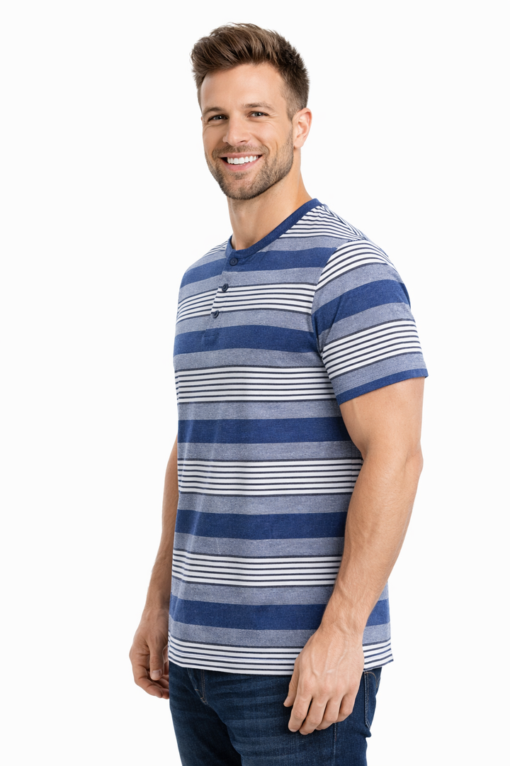 Men’s Striped Henley Neck T-Shirt