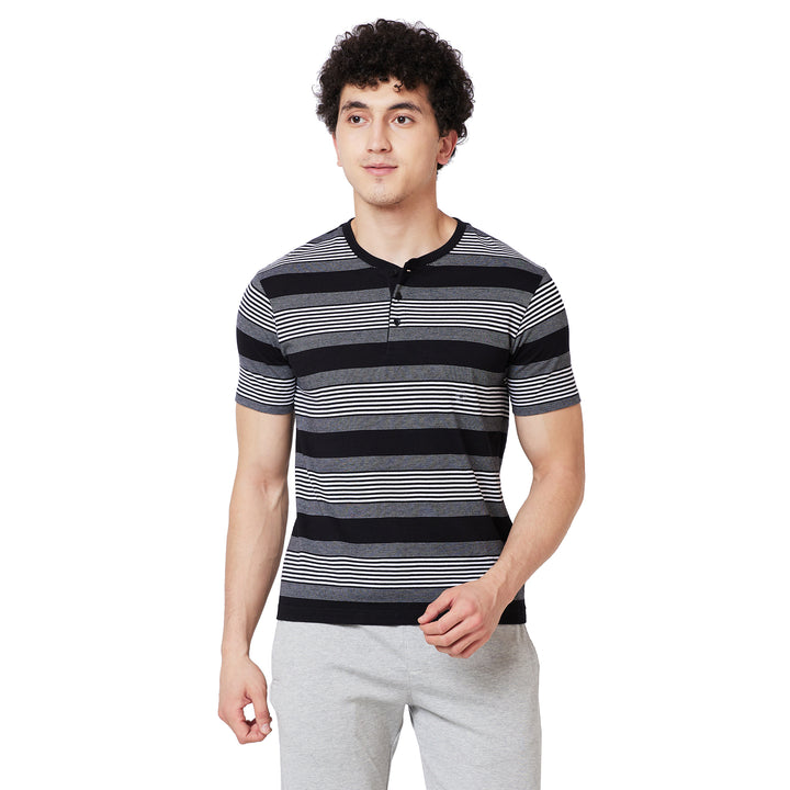 Men’s Striped Henley Neck T-Shirt