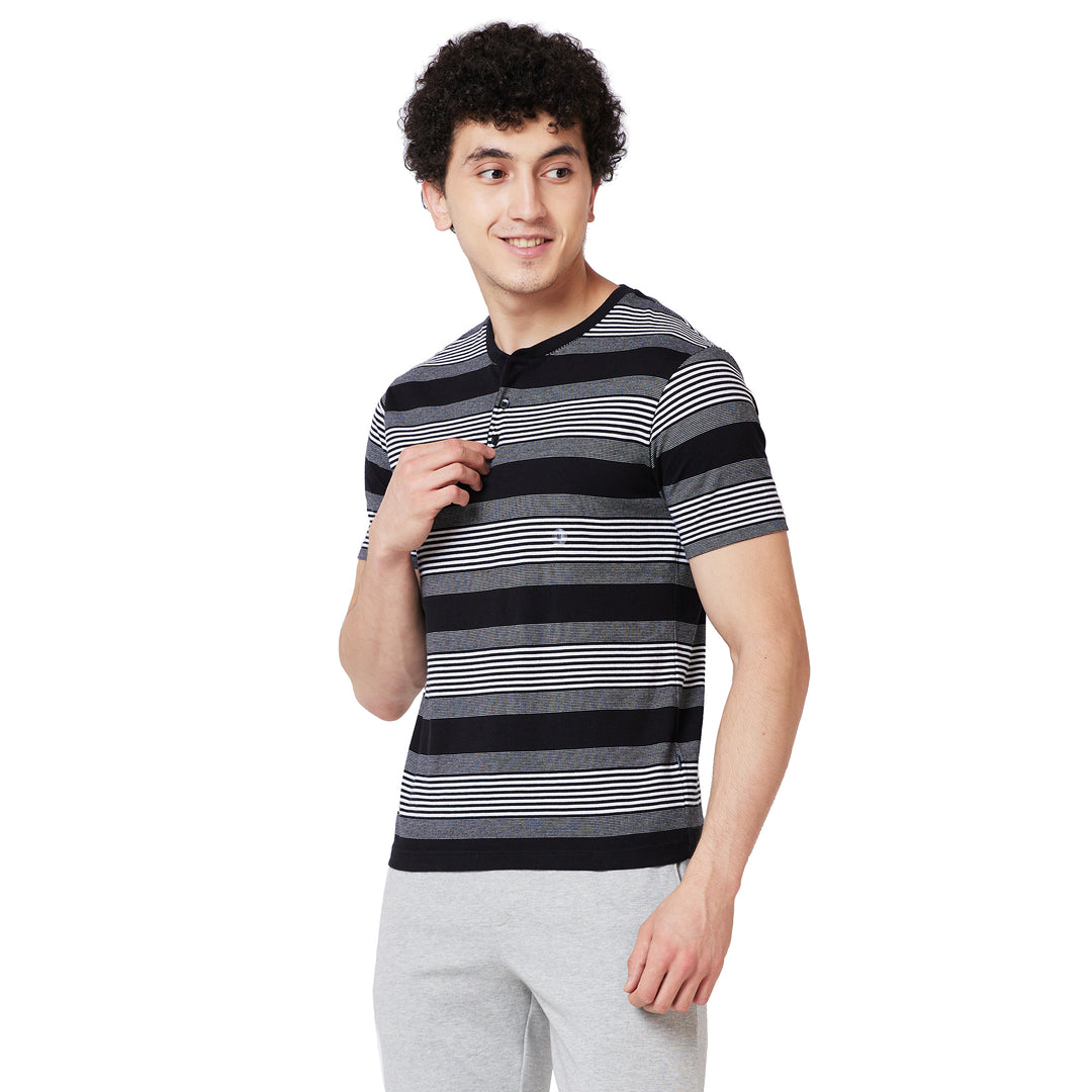 Men’s Striped Henley Neck T-Shirt