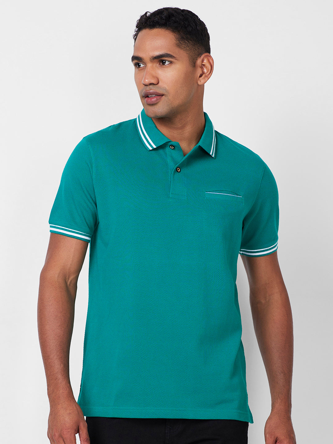 Men's Solid Polo T-Shirt with Contrast Tipping