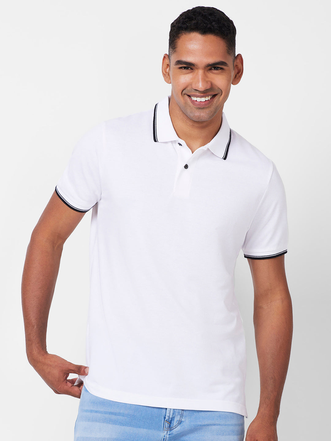 Men’s Solid  Polo with Tipping Collar