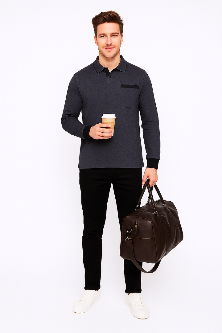 Men’s Textured Polo Neck T-Shirt