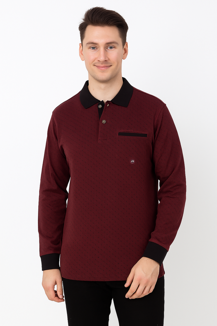 Men’s Textured Polo Neck T-Shirt