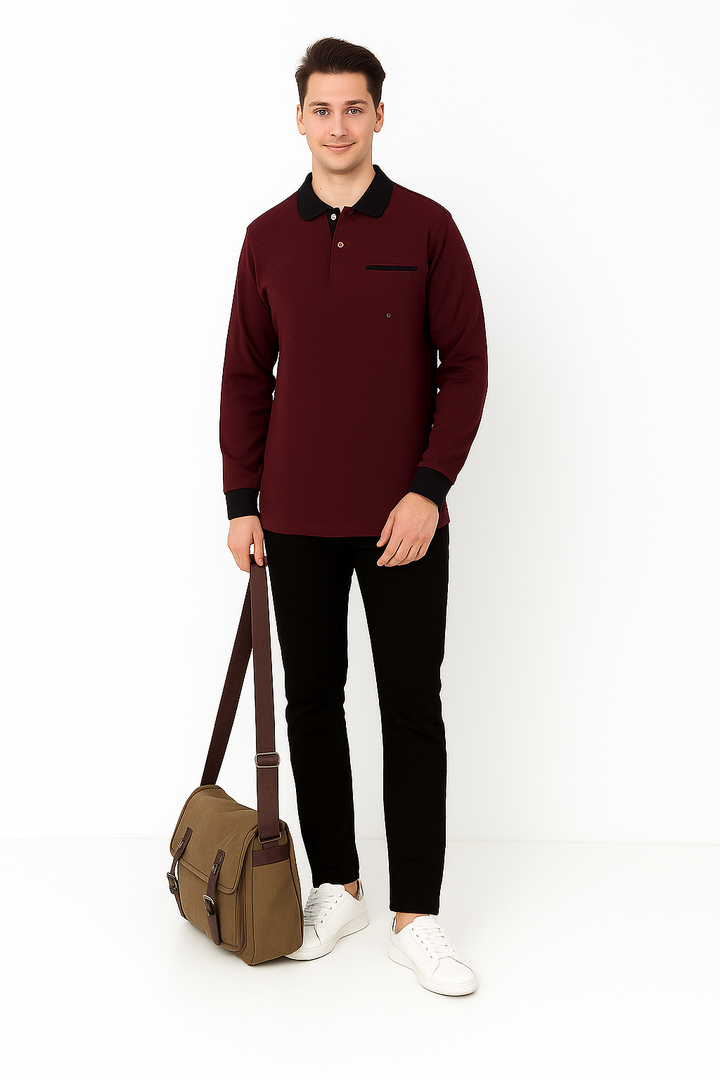 Men’s Textured Polo Neck T-Shirt