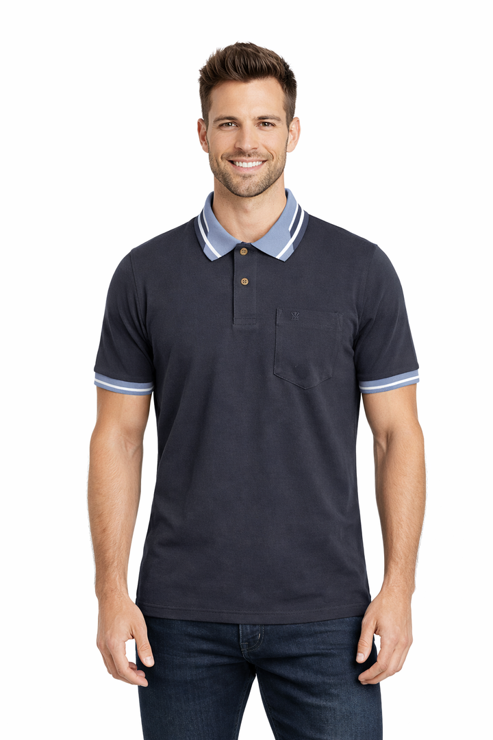Men’s Solid Polo with Tipping Collar