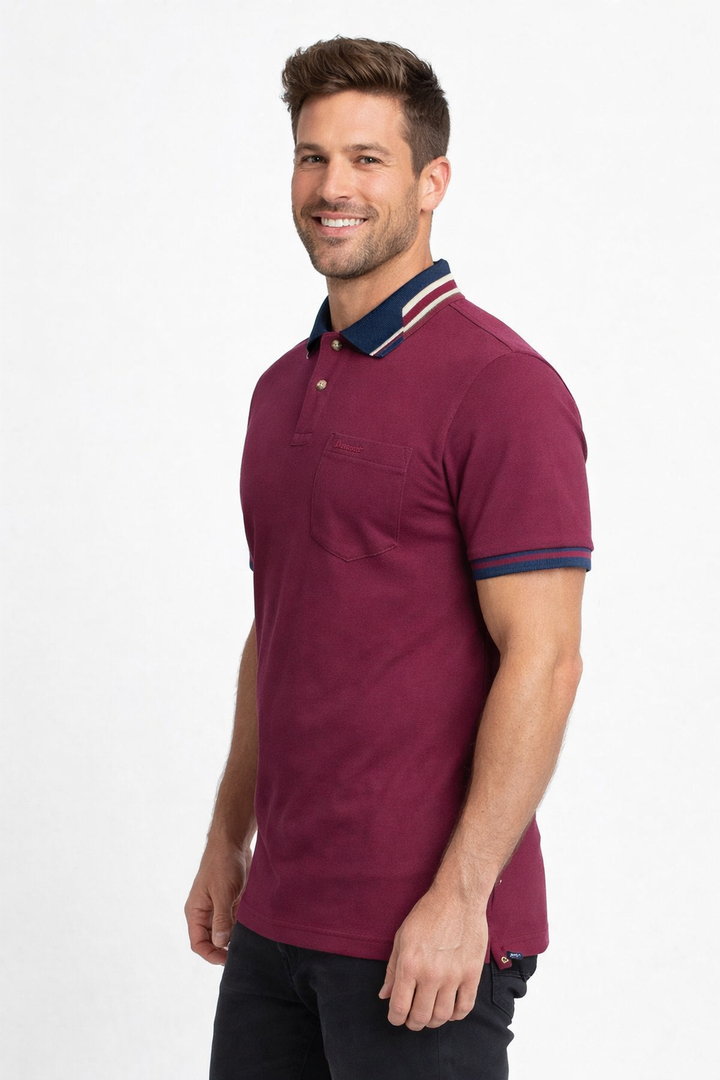 Men’s Solid Polo with Tipping Collar