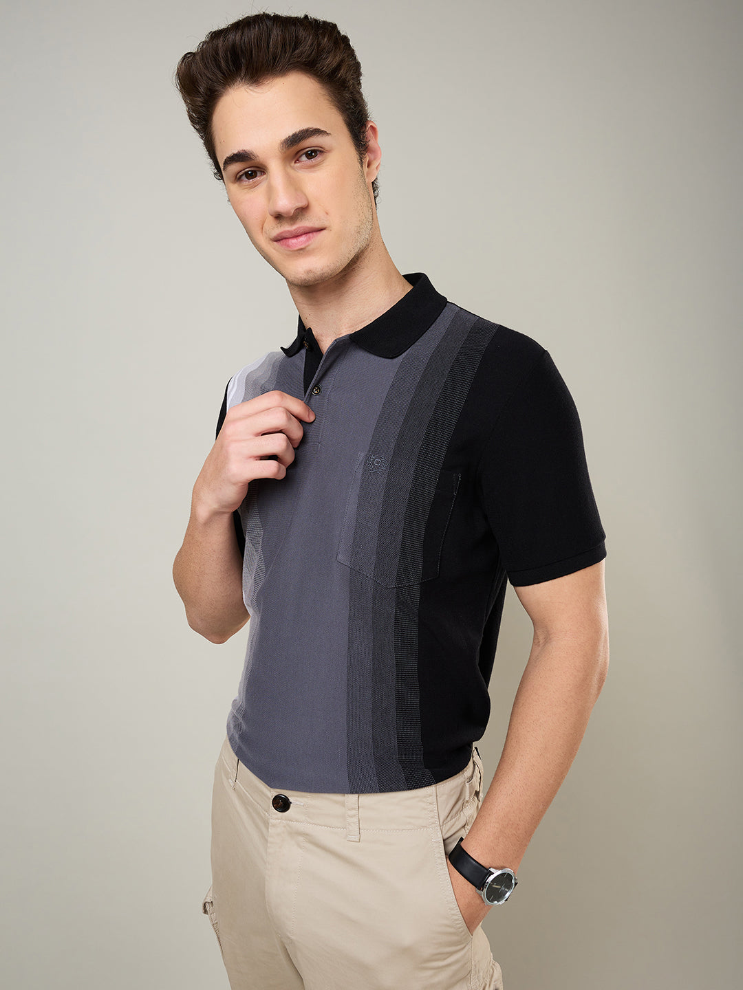 Men’s Vertical Stripe Piqué Polo Cotton Blend  T-Shirt