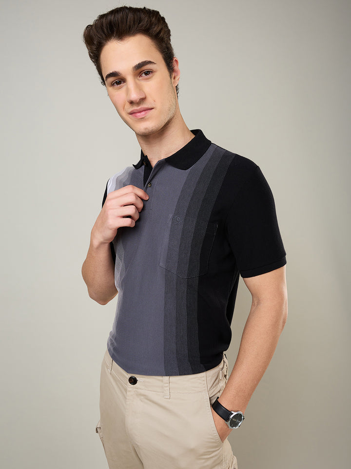 Men’s Vertical Stripe Piqué Polo Cotton Blend  T-Shirt