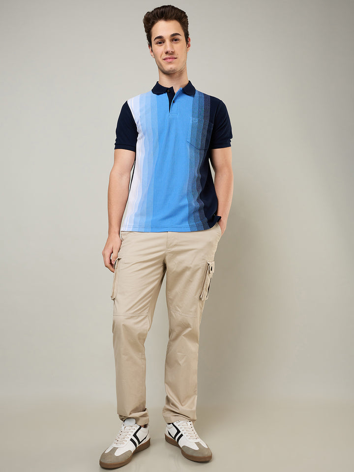 Men’s Vertical Stripe Piqué Polo Cotton Blend  T-Shirt