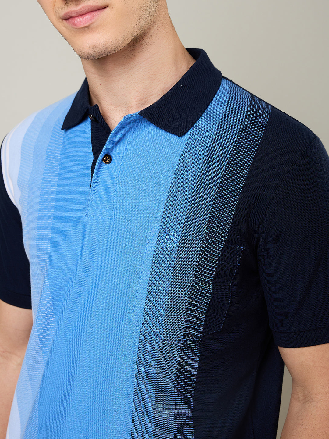 Men’s Vertical Stripe Piqué Polo Cotton Blend  T-Shirt