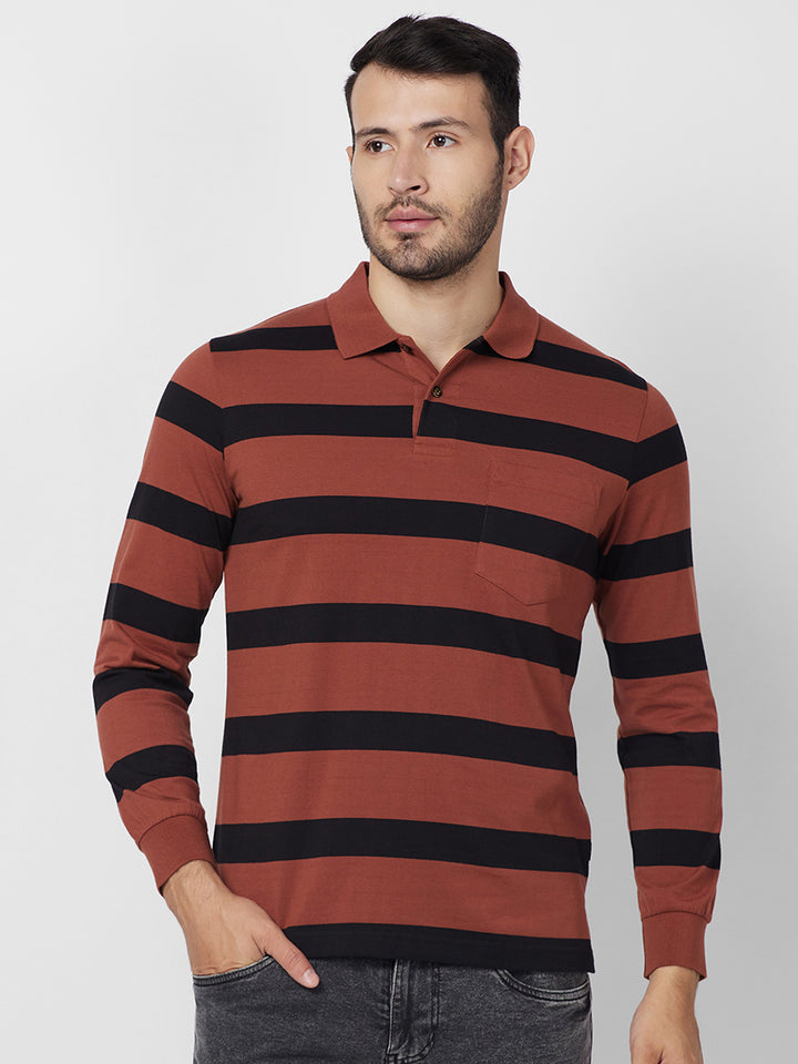 Men's Classic Striped Polo Long Sleeve Cotton Blend T-Shirts