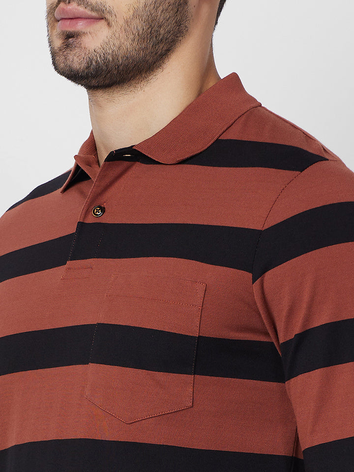 Men's Classic Striped Polo Long Sleeve Cotton Blend T-Shirts