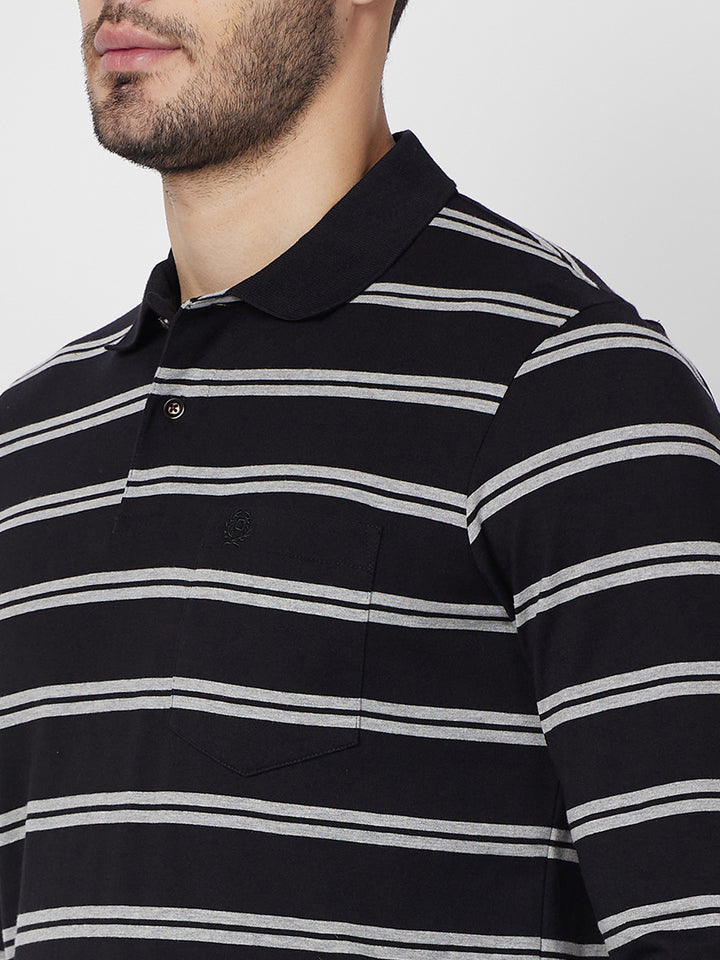 Men's Full Sleeve Jersey Striper Polo Cotton Blend T-Shirts