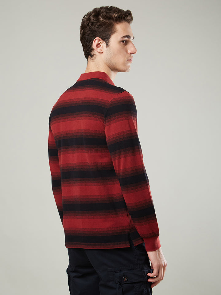 Men’s Striped Polo – Long Sleeve Cotton Blend - T-Shirts