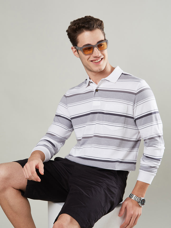 Men’s Striped Polo Cotton Blend – Long Sleeve - T-Shirts