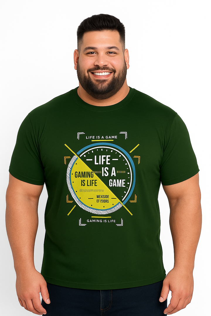 Men’s Printed Round Neck Tee – "Life is a game" - Big & Tall
