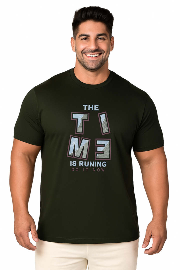 Men’s  Printed Round Neck Tee – “The Time is Running” - Big & Tall