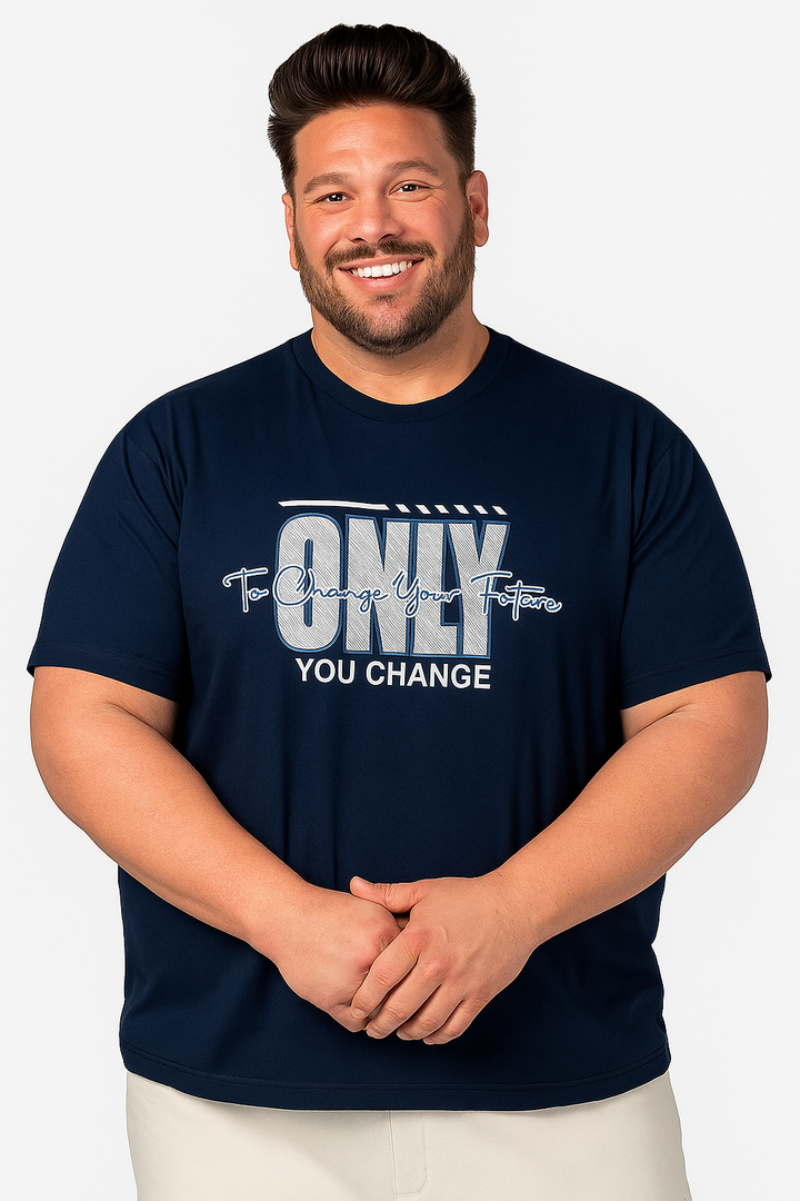 Men’s  Printed Round Neck Tee – “Only You Change” Motivational Big & Tall