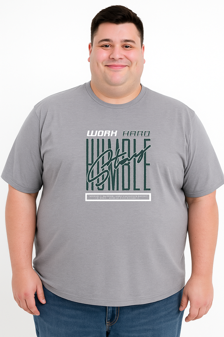 Men’s Printed Round Neck Tee –“Work Hard Stay Humble” Big & Tall