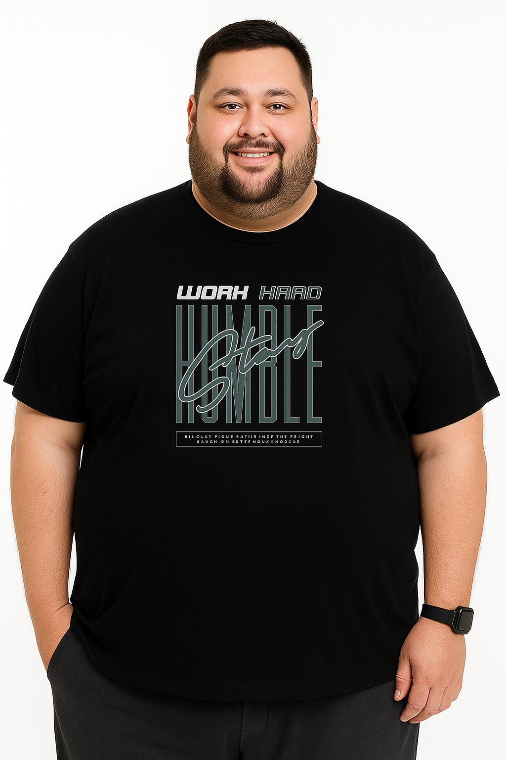 Men’s Printed Round Neck Tee –“Work Hard Stay Humble” Big & Tall