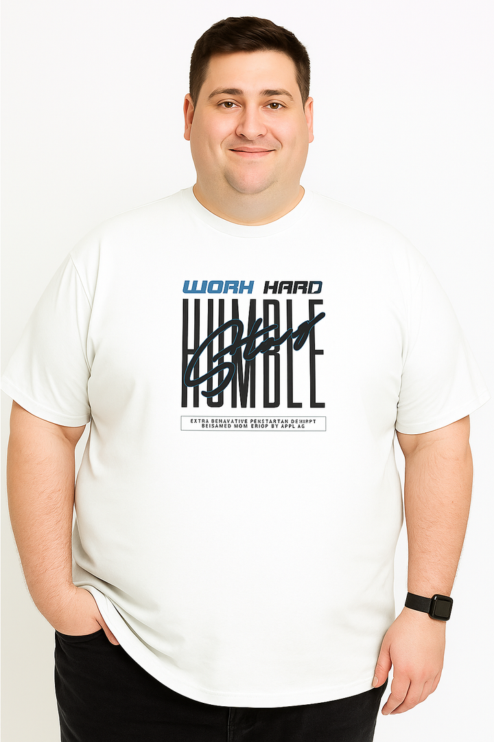 Men’s Printed Round Neck Tee –“Work Hard Stay Humble” Big & Tall