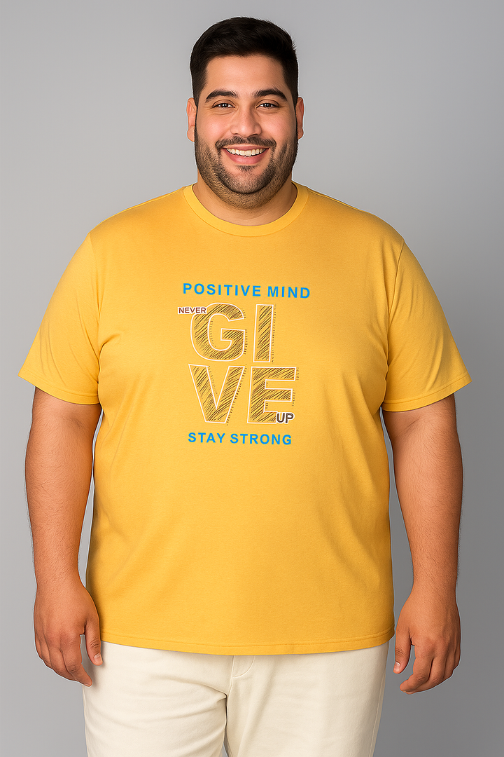 Men’s Printed Round Neck Tee – “Never Give Up Stay Strong” - Big & Tall