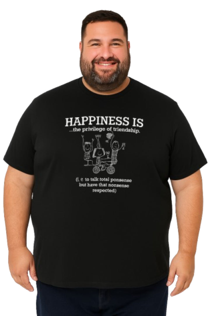 Men’s Printed Round Neck Tee – “Happiness Is Friendship” – Big & Tall