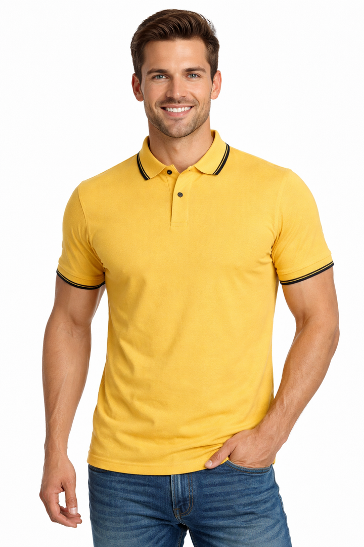Men’s Solid  Polo with Tipping Collar