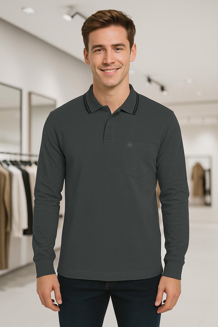Men's Long Pique Sleeve Polo T-Shirt