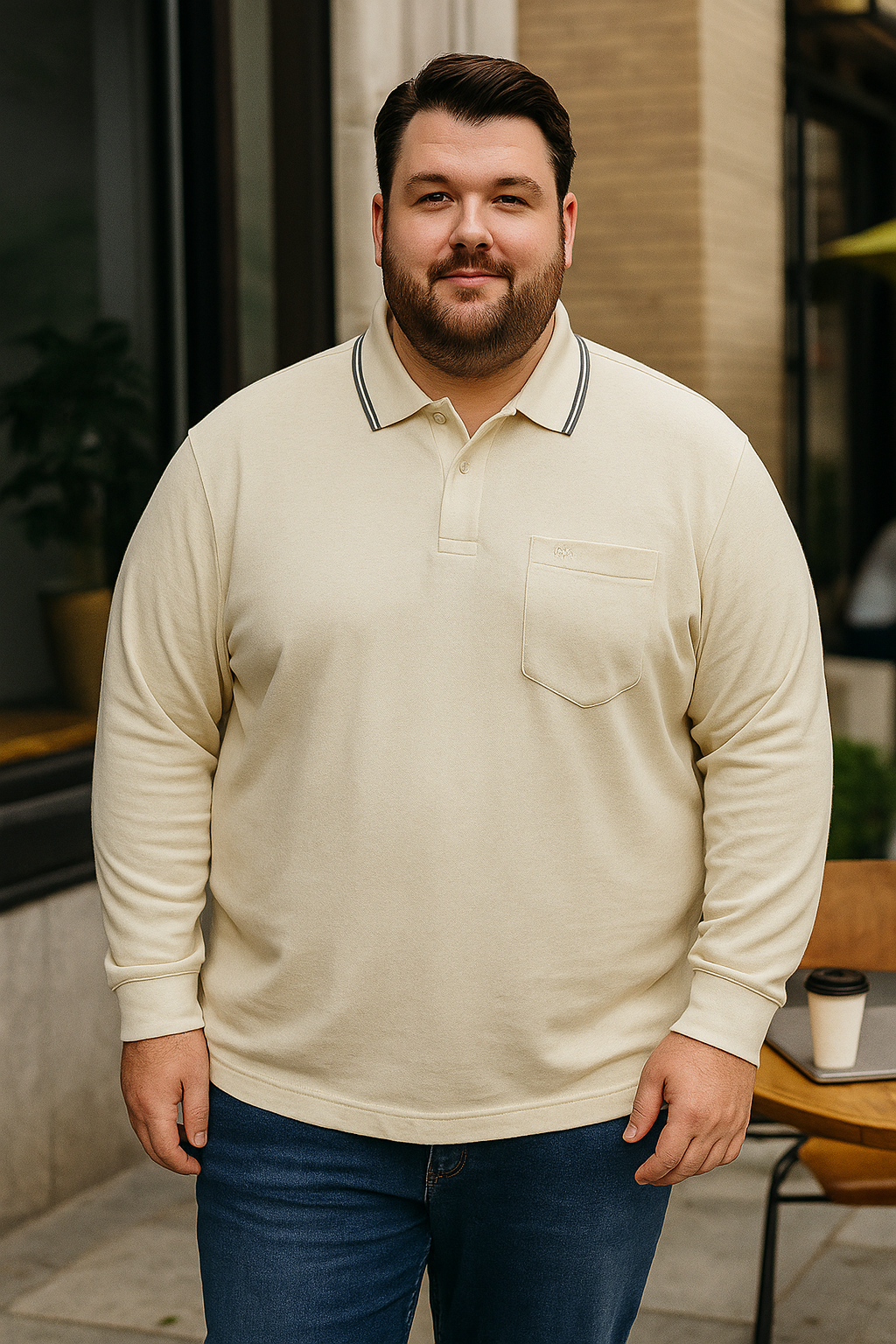 Men's Long Pique Sleeve Polo T-Shirt- Big & Tall