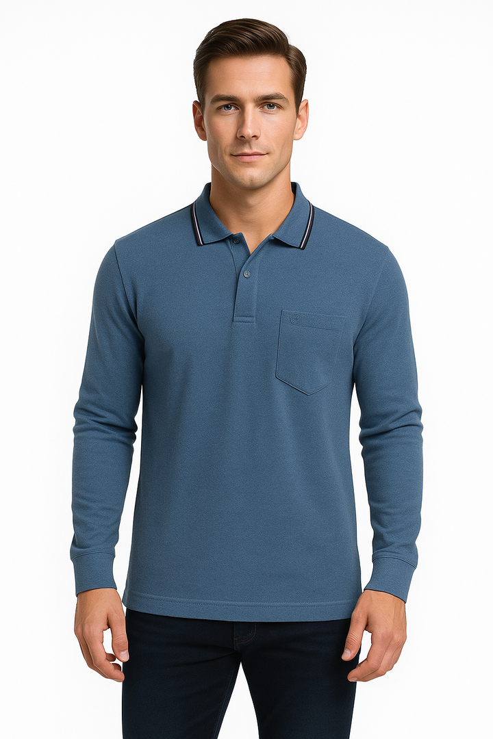 Men's Long Pique Sleeve Polo T-Shirt