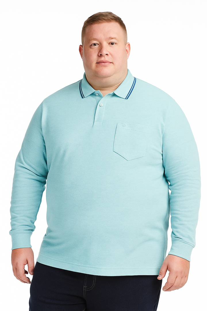 Men's Long Pique Sleeve Polo T-Shirt- Big & Tall