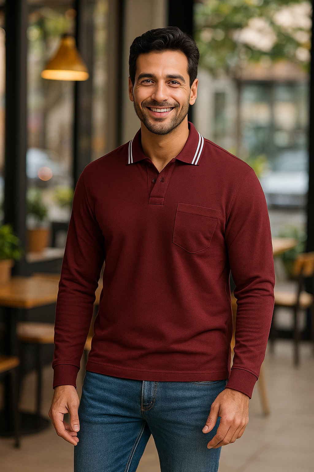 Men's Long Pique Sleeve Polo T-Shirt