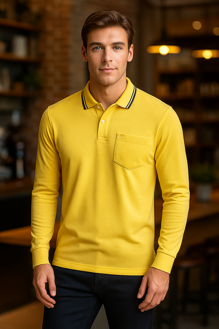 Men's Long Pique Sleeve Polo T-Shirt