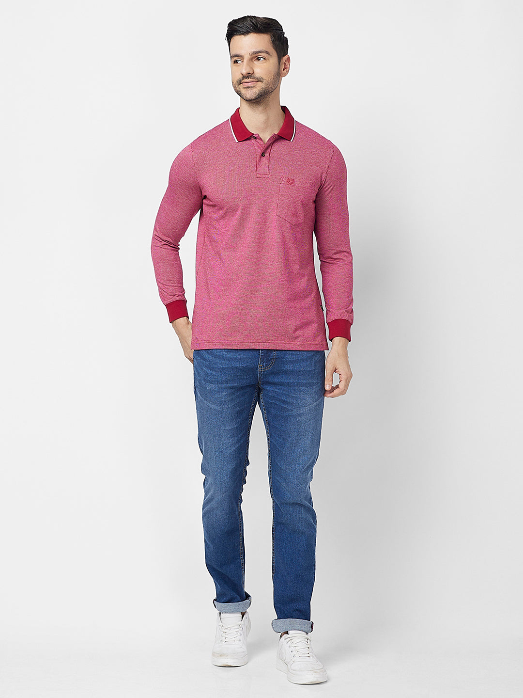 Men's Full-Sleeved Jacquard Polo Shirt